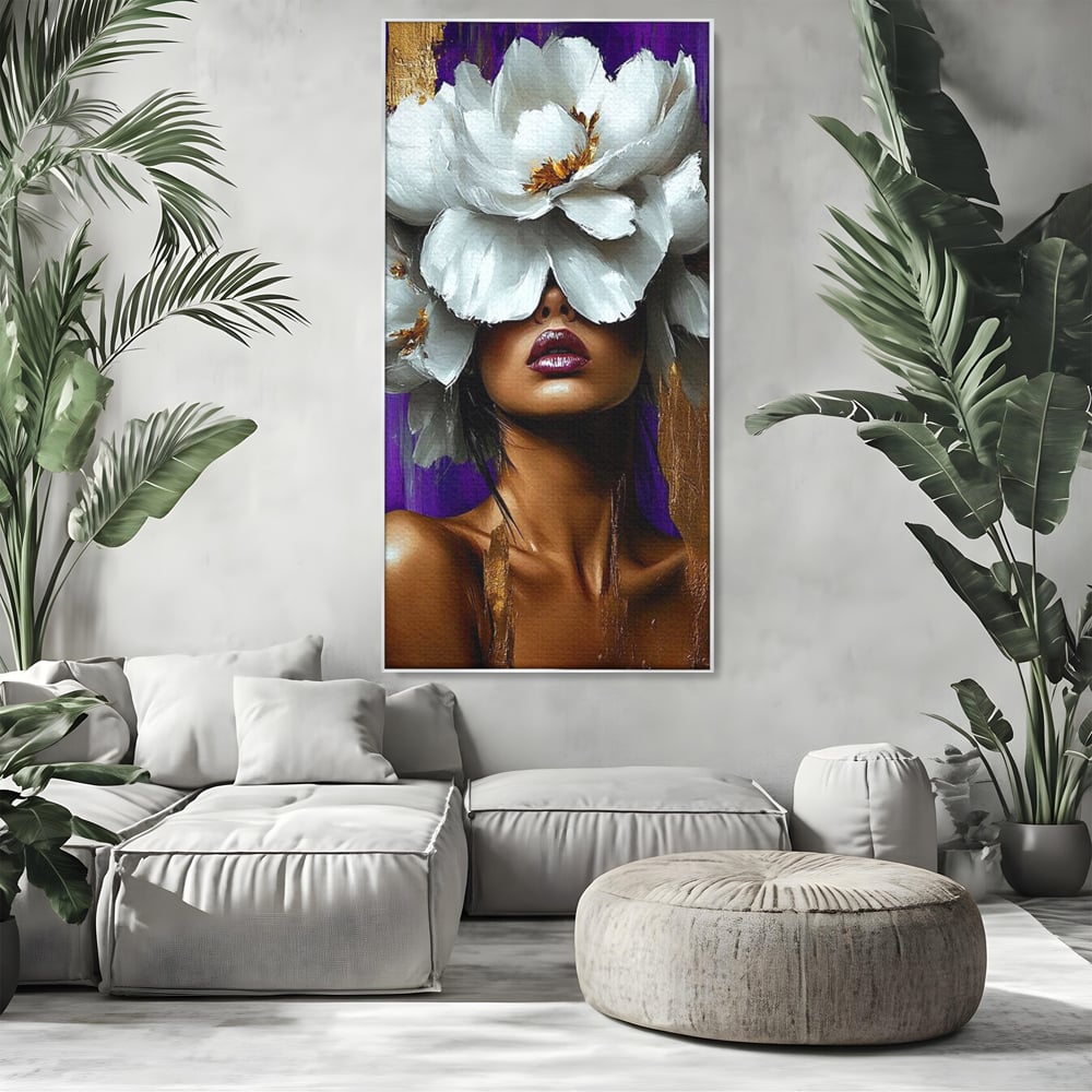 Tablou Canvas Premium, LuxCanva® G1187, Petale in Amurg Violet, Aur, Alb, Mov, Petale, Corola, Regina, Imperial, Tacere, Imaculat, Luxuriant, Eteric, Frumusete, Vis, Birou, Living, Dormitor