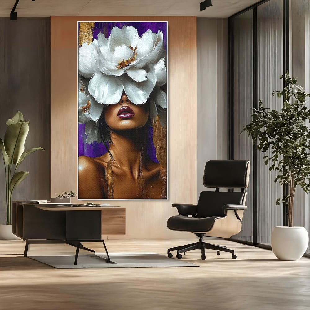 Tablou Canvas Premium, LuxCanva® G1187, Petale in Amurg Violet, Aur, Alb, Mov, Petale, Corola, Regina, Imperial, Tacere, Imaculat, Luxuriant, Eteric, Frumusete, Vis, Birou, Living, Dormitor