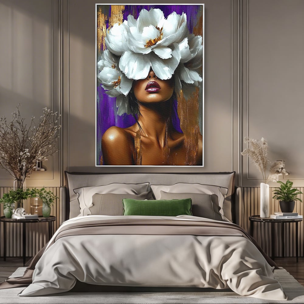 Tablou Canvas Premium, LuxCanva® G1187, Petale in Amurg Violet, Aur, Alb, Mov, Petale, Corola, Regina, Imperial, Tacere, Imaculat, Luxuriant, Eteric, Frumusete, Vis, Birou, Living, Dormitor