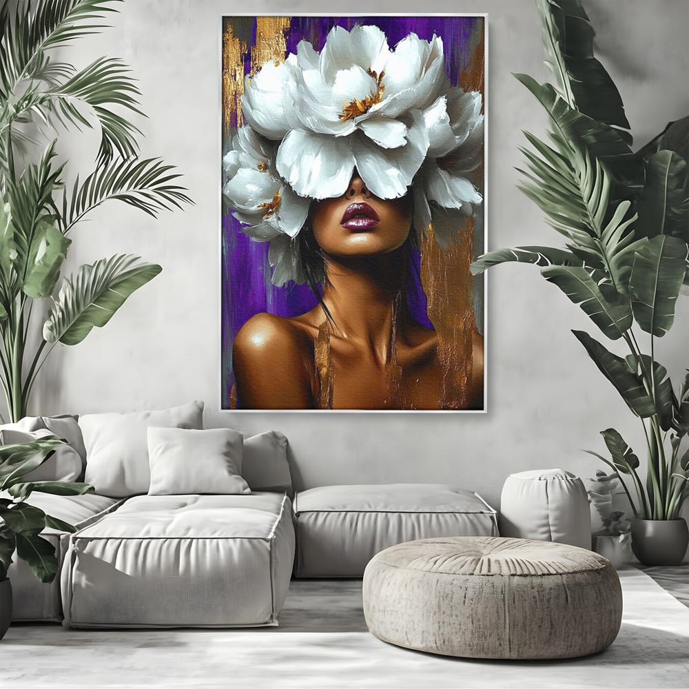 Tablou Canvas Premium, LuxCanva® G1187, Petale in Amurg Violet, Aur, Alb, Mov, Petale, Corola, Regina, Imperial, Tacere, Imaculat, Luxuriant, Eteric, Frumusete, Vis, Birou, Living, Dormitor