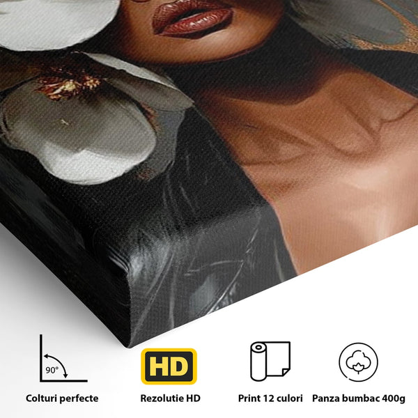 Tablou Canvas Premium, LuxCanva® G1188, Magnolii si Piele, Fragil, Jacheta, Piele, Senzualitate, Fashion, Art, Forta, Gratie, Monocrom, Taina, Trup, Atitudine, Birou, Living, Dormitor