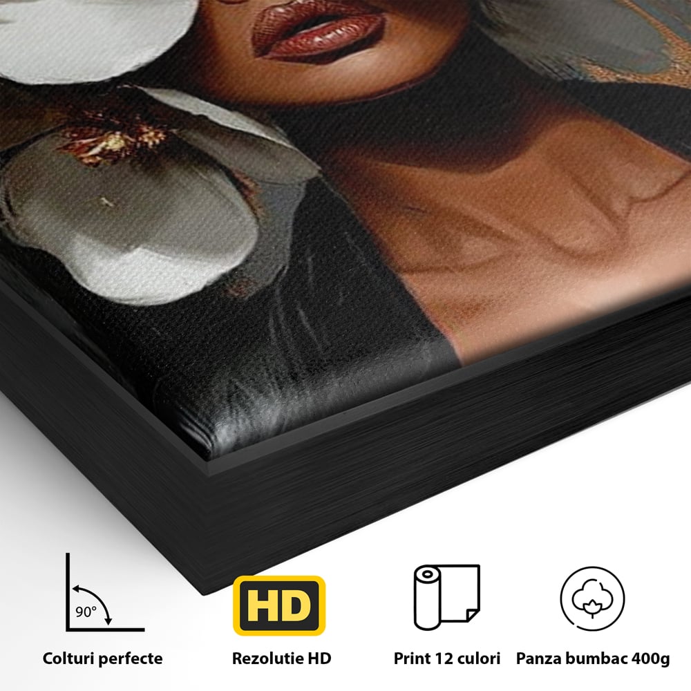 Tablou Canvas Premium, LuxCanva® G1188, Magnolii si Piele, Fragil, Jacheta, Piele, Senzualitate, Fashion, Art, Forta, Gratie, Monocrom, Taina, Trup, Atitudine, Birou, Living, Dormitor