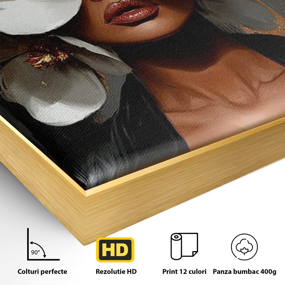 Tablou Canvas Premium, LuxCanva® G1188, Magnolii si Piele, Fragil, Jacheta, Piele, Senzualitate, Fashion, Art, Forta, Gratie, Monocrom, Taina, Trup, Atitudine, Birou, Living, Dormitor