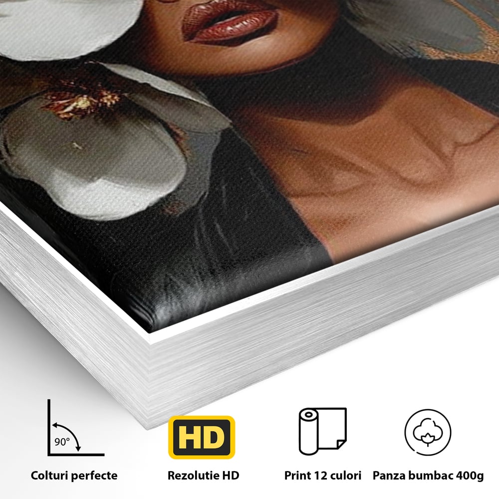 Tablou Canvas Premium, LuxCanva® G1188, Magnolii si Piele, Fragil, Jacheta, Piele, Senzualitate, Fashion, Art, Forta, Gratie, Monocrom, Taina, Trup, Atitudine, Birou, Living, Dormitor