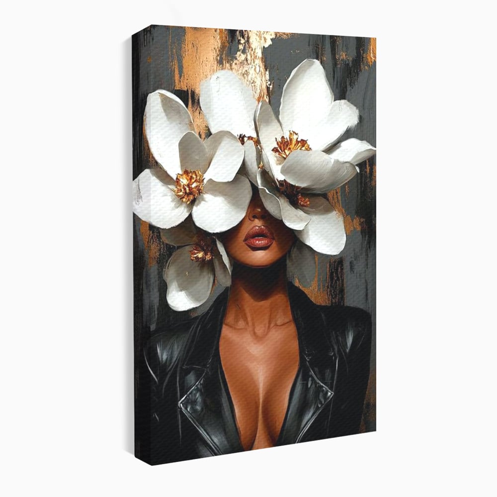 Tablou Canvas Premium, LuxCanva® G1188, Magnolii si Piele, Fragil, Jacheta, Piele, Senzualitate, Fashion, Art, Forta, Gratie, Monocrom, Taina, Trup, Atitudine, Birou, Living, Dormitor