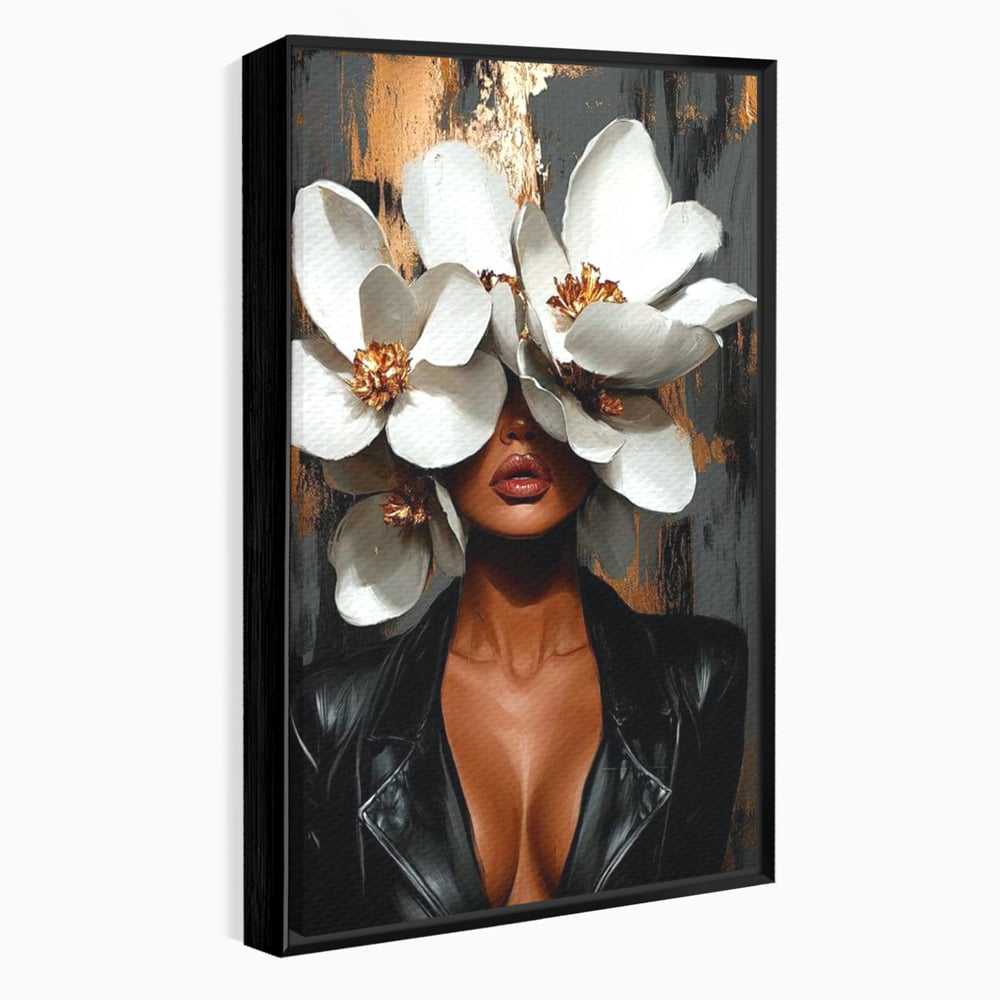 Tablou Canvas Premium, LuxCanva® G1188, Magnolii si Piele, Fragil, Jacheta, Piele, Senzualitate, Fashion, Art, Forta, Gratie, Monocrom, Taina, Trup, Atitudine, Birou, Living, Dormitor