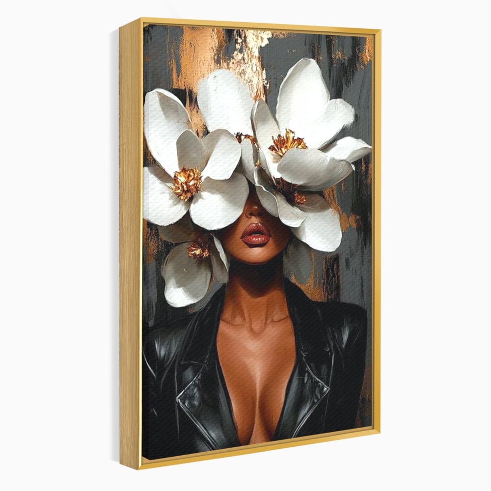 Tablou Canvas Premium, LuxCanva® G1188, Magnolii si Piele, Fragil, Jacheta, Piele, Senzualitate, Fashion, Art, Forta, Gratie, Monocrom, Taina, Trup, Atitudine, Birou, Living, Dormitor