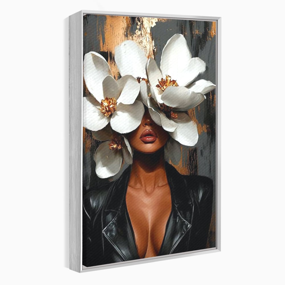 Tablou Canvas Premium, LuxCanva® G1188, Magnolii si Piele, Fragil, Jacheta, Piele, Senzualitate, Fashion, Art, Forta, Gratie, Monocrom, Taina, Trup, Atitudine, Birou, Living, Dormitor