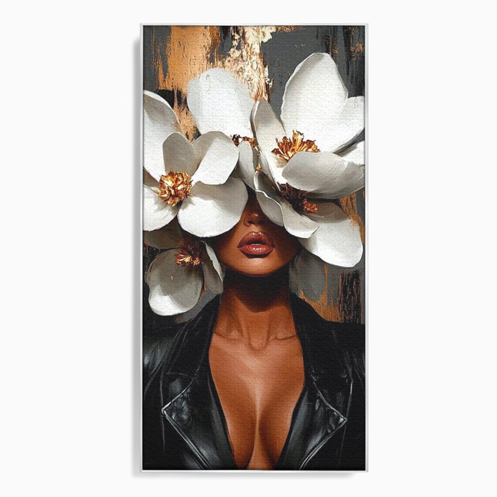 Tablou Canvas Premium, LuxCanva® G1188, Magnolii si Piele, Fragil, Jacheta, Piele, Senzualitate, Fashion, Art, Forta, Gratie, Monocrom, Taina, Trup, Atitudine, Birou, Living, Dormitor