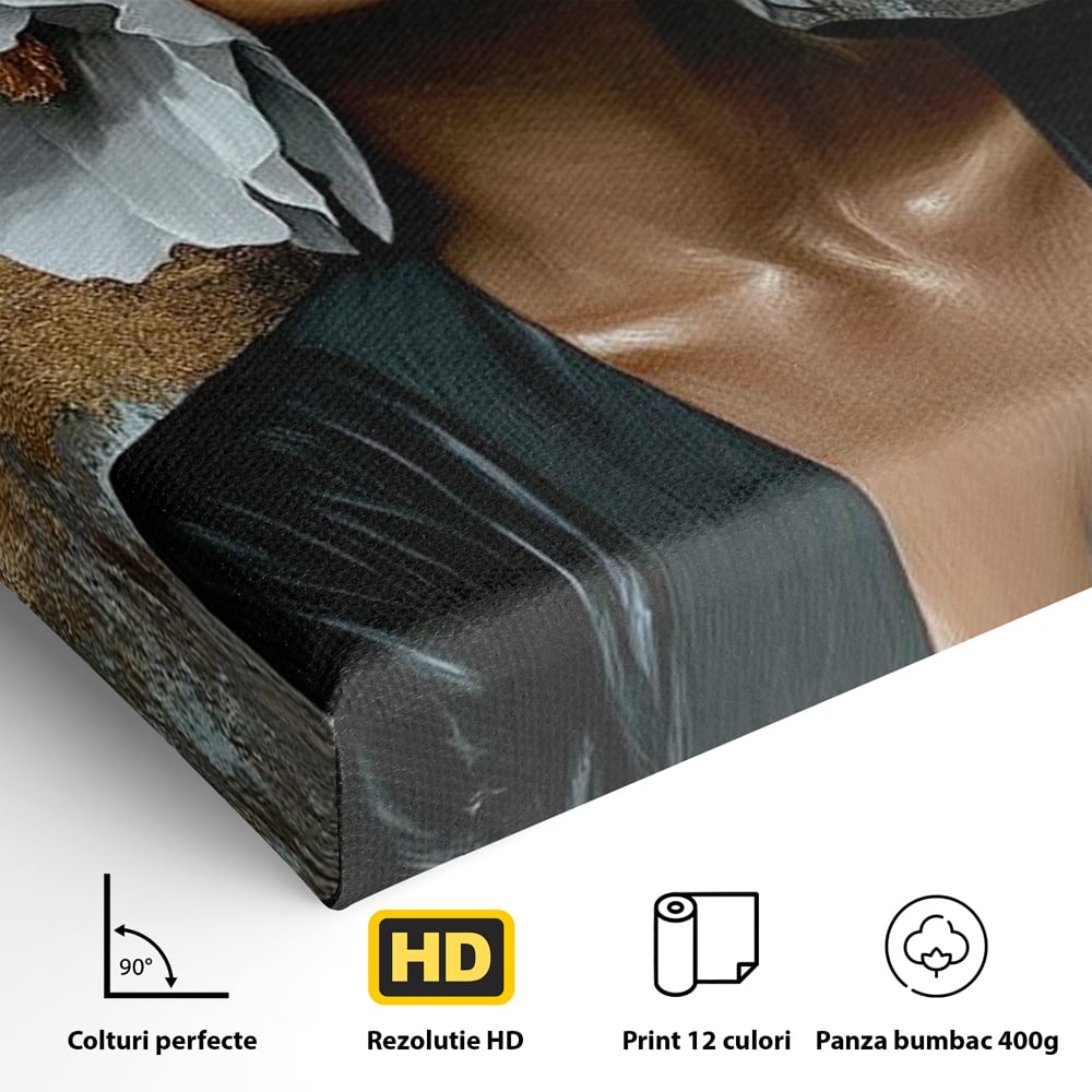 Tablou Canvas Premium, LuxCanva® G1189, Imparateasa Tacuta, Petale, Aur, Ochelari, Piele, Feminitate, Puternica, Lux, Silueta, Tacere, Liniste, Glamour, Artistic, Birou, Living, Dormitor