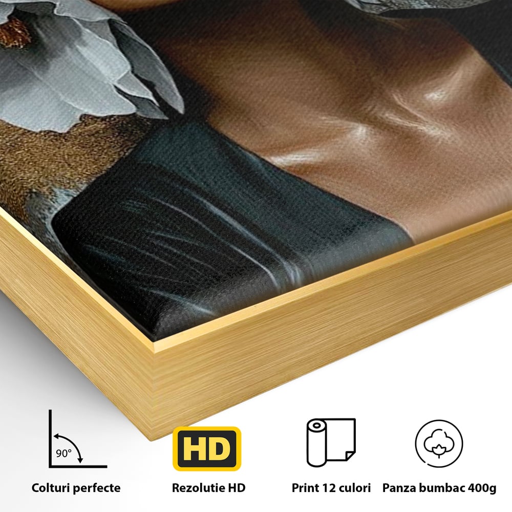 Tablou Canvas Premium, LuxCanva® G1189, Imparateasa Tacuta, Petale, Aur, Ochelari, Piele, Feminitate, Puternica, Lux, Silueta, Tacere, Liniste, Glamour, Artistic, Birou, Living, Dormitor