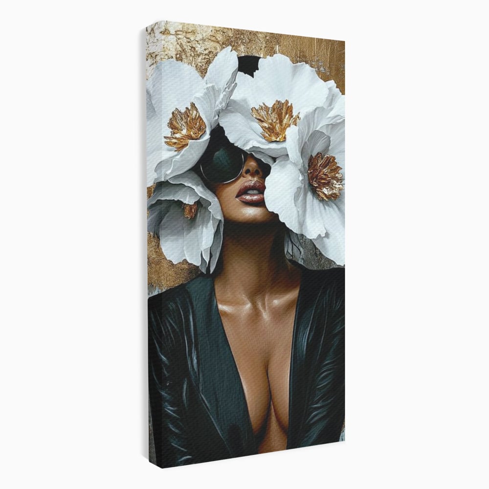 Tablou Canvas Premium, LuxCanva® G1189, Imparateasa Tacuta, Petale, Aur, Ochelari, Piele, Feminitate, Puternica, Lux, Silueta, Tacere, Liniste, Glamour, Artistic, Birou, Living, Dormitor