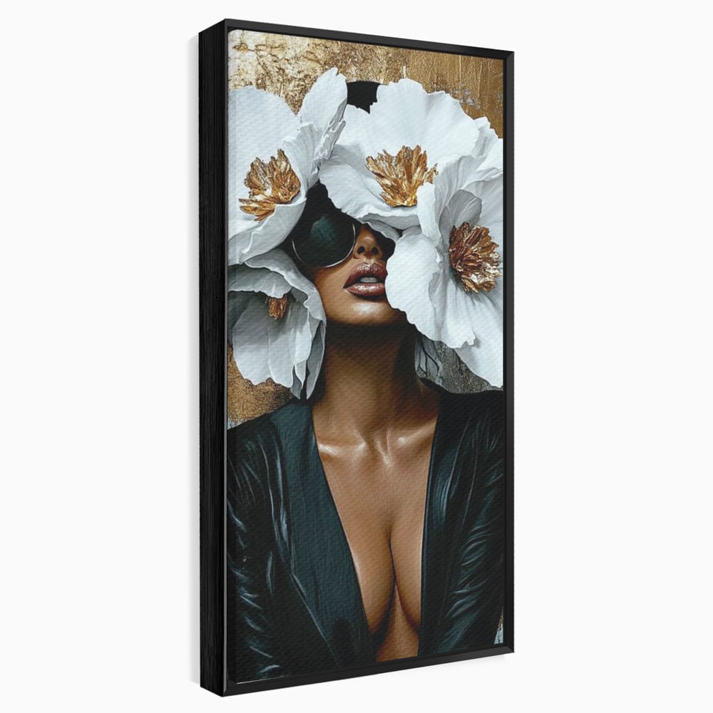 Tablou Canvas Premium, LuxCanva® G1189, Imparateasa Tacuta, Petale, Aur, Ochelari, Piele, Feminitate, Puternica, Lux, Silueta, Tacere, Liniste, Glamour, Artistic, Birou, Living, Dormitor