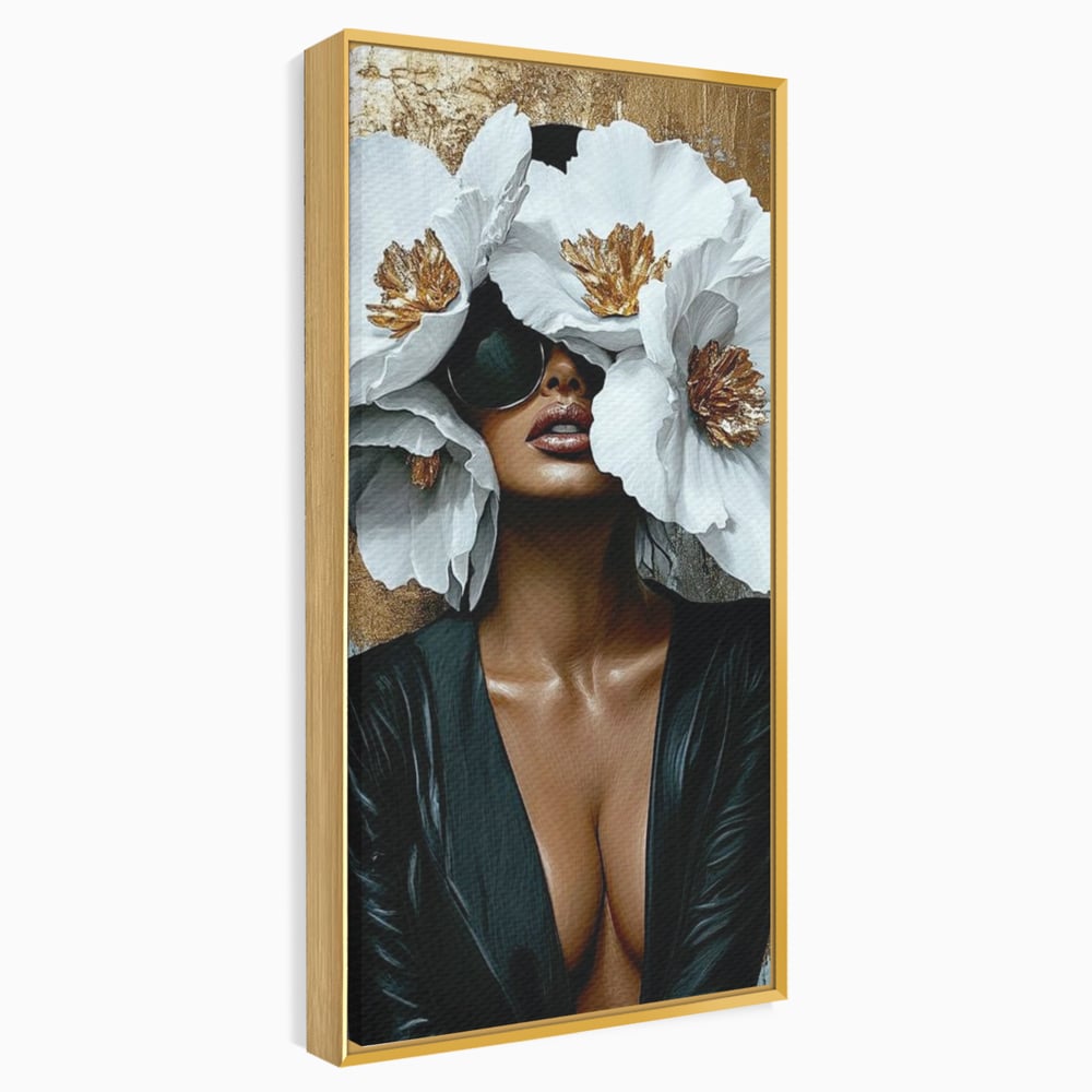 Tablou Canvas Premium, LuxCanva® G1189, Imparateasa Tacuta, Petale, Aur, Ochelari, Piele, Feminitate, Puternica, Lux, Silueta, Tacere, Liniste, Glamour, Artistic, Birou, Living, Dormitor