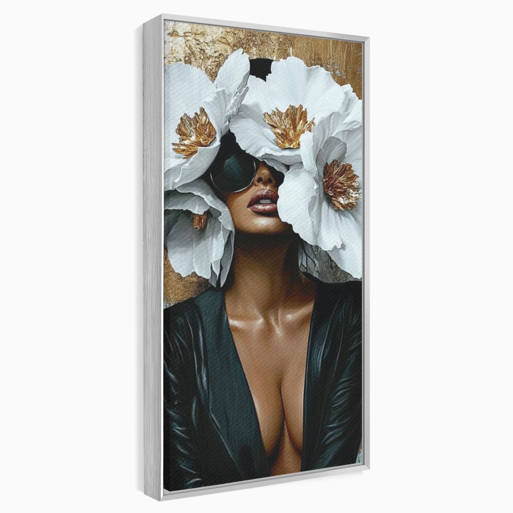 Tablou Canvas Premium, LuxCanva® G1189, Imparateasa Tacuta, Petale, Aur, Ochelari, Piele, Feminitate, Puternica, Lux, Silueta, Tacere, Liniste, Glamour, Artistic, Birou, Living, Dormitor