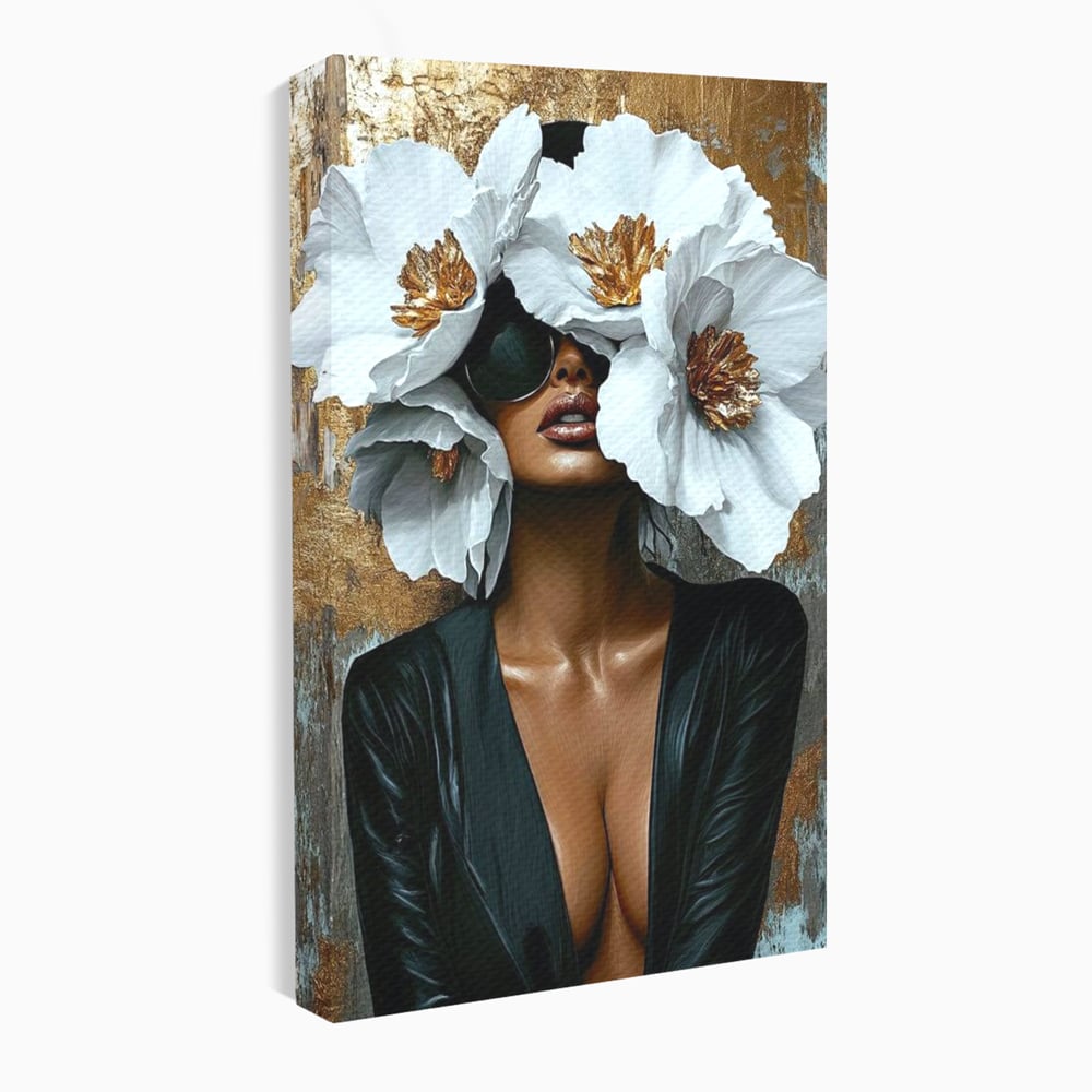 Tablou Canvas Premium, LuxCanva® G1189, Imparateasa Tacuta, Petale, Aur, Ochelari, Piele, Feminitate, Puternica, Lux, Silueta, Tacere, Liniste, Glamour, Artistic, Birou, Living, Dormitor