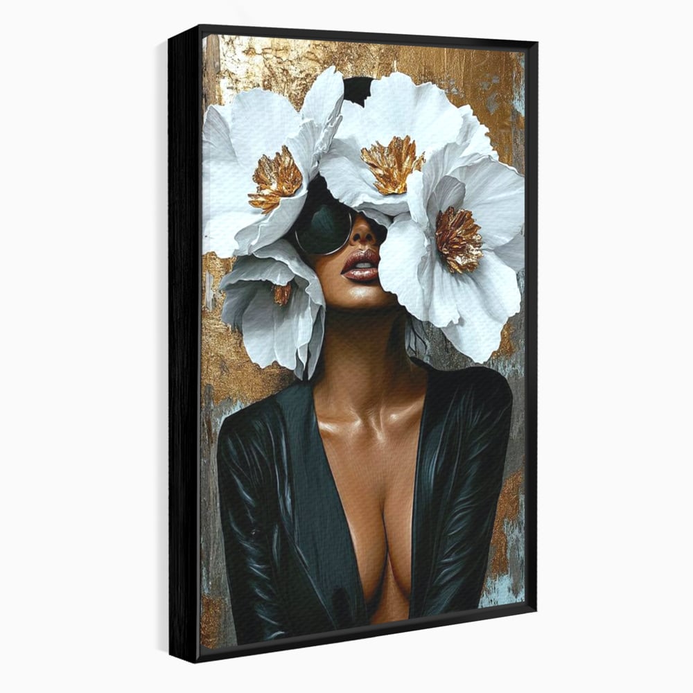 Tablou Canvas Premium, LuxCanva® G1189, Imparateasa Tacuta, Petale, Aur, Ochelari, Piele, Feminitate, Puternica, Lux, Silueta, Tacere, Liniste, Glamour, Artistic, Birou, Living, Dormitor