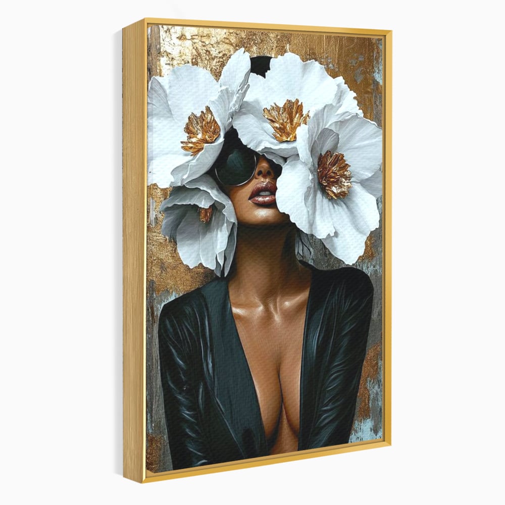 Tablou Canvas Premium, LuxCanva® G1189, Imparateasa Tacuta, Petale, Aur, Ochelari, Piele, Feminitate, Puternica, Lux, Silueta, Tacere, Liniste, Glamour, Artistic, Birou, Living, Dormitor