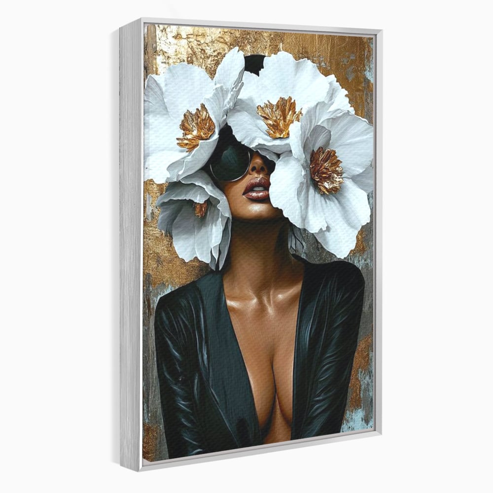 Tablou Canvas Premium, LuxCanva® G1189, Imparateasa Tacuta, Petale, Aur, Ochelari, Piele, Feminitate, Puternica, Lux, Silueta, Tacere, Liniste, Glamour, Artistic, Birou, Living, Dormitor