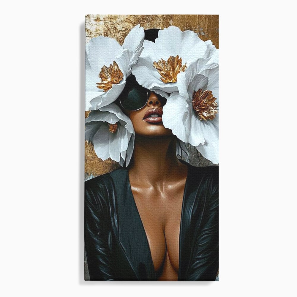 Tablou Canvas Premium, LuxCanva® G1189, Imparateasa Tacuta, Petale, Aur, Ochelari, Piele, Feminitate, Puternica, Lux, Silueta, Tacere, Liniste, Glamour, Artistic, Birou, Living, Dormitor