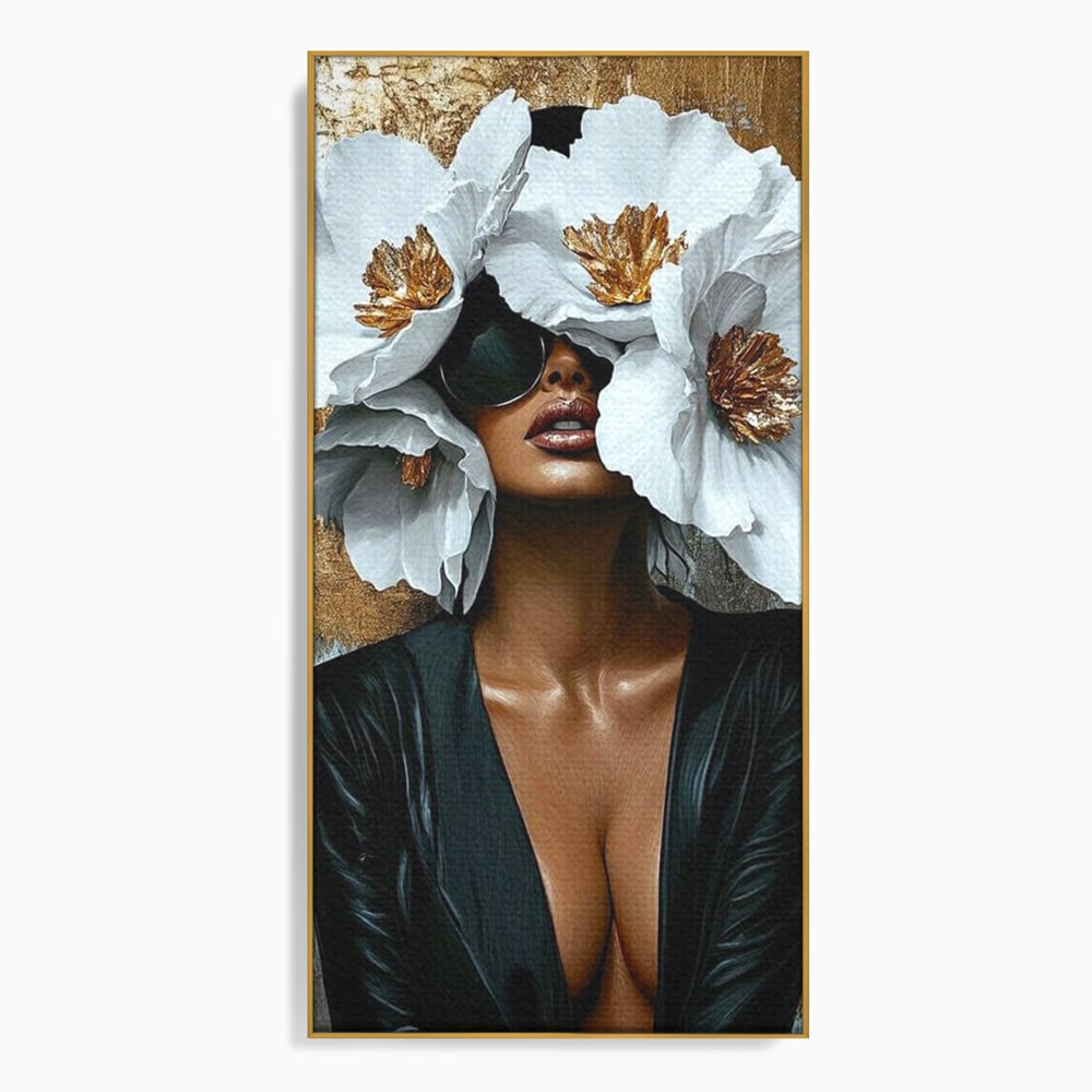 Tablou Canvas Premium, LuxCanva® G1189, Imparateasa Tacuta, Petale, Aur, Ochelari, Piele, Feminitate, Puternica, Lux, Silueta, Tacere, Liniste, Glamour, Artistic, Birou, Living, Dormitor