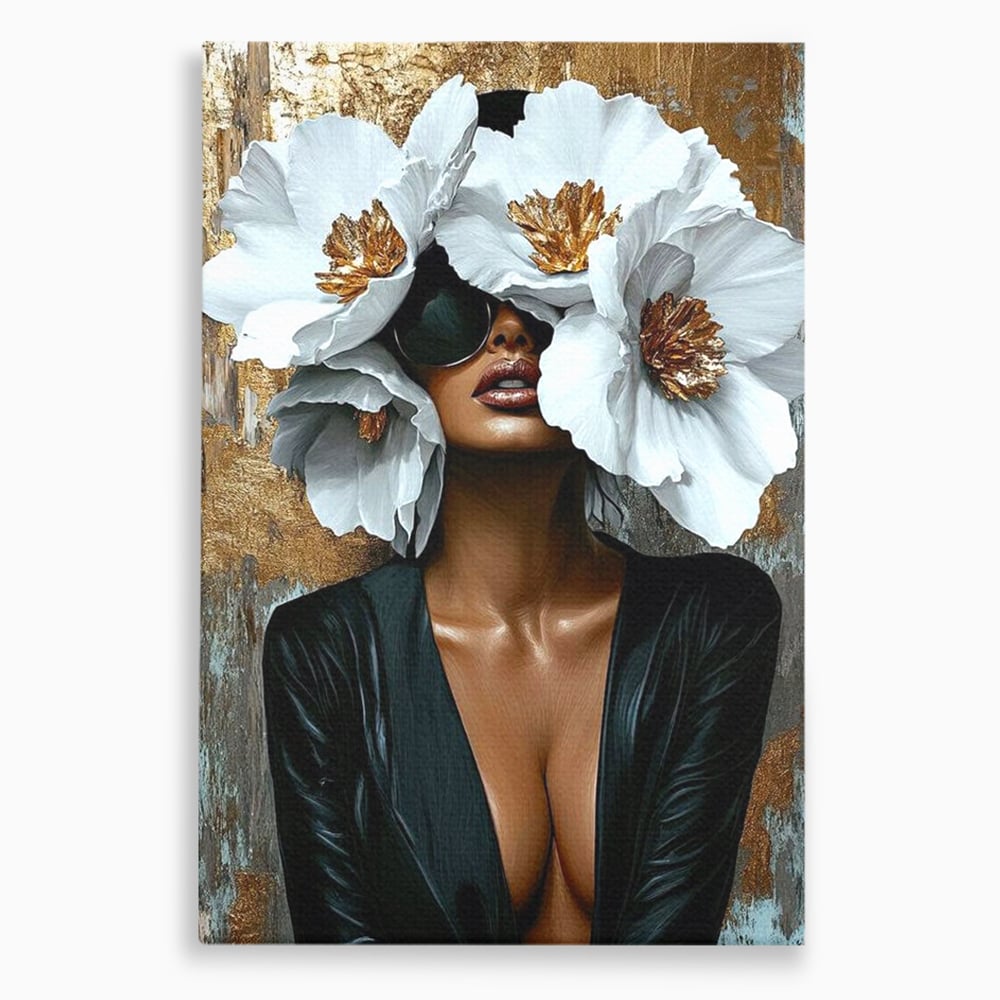 Tablou Canvas Premium, LuxCanva® G1189, Imparateasa Tacuta, Petale, Aur, Ochelari, Piele, Feminitate, Puternica, Lux, Silueta, Tacere, Liniste, Glamour, Artistic, Birou, Living, Dormitor