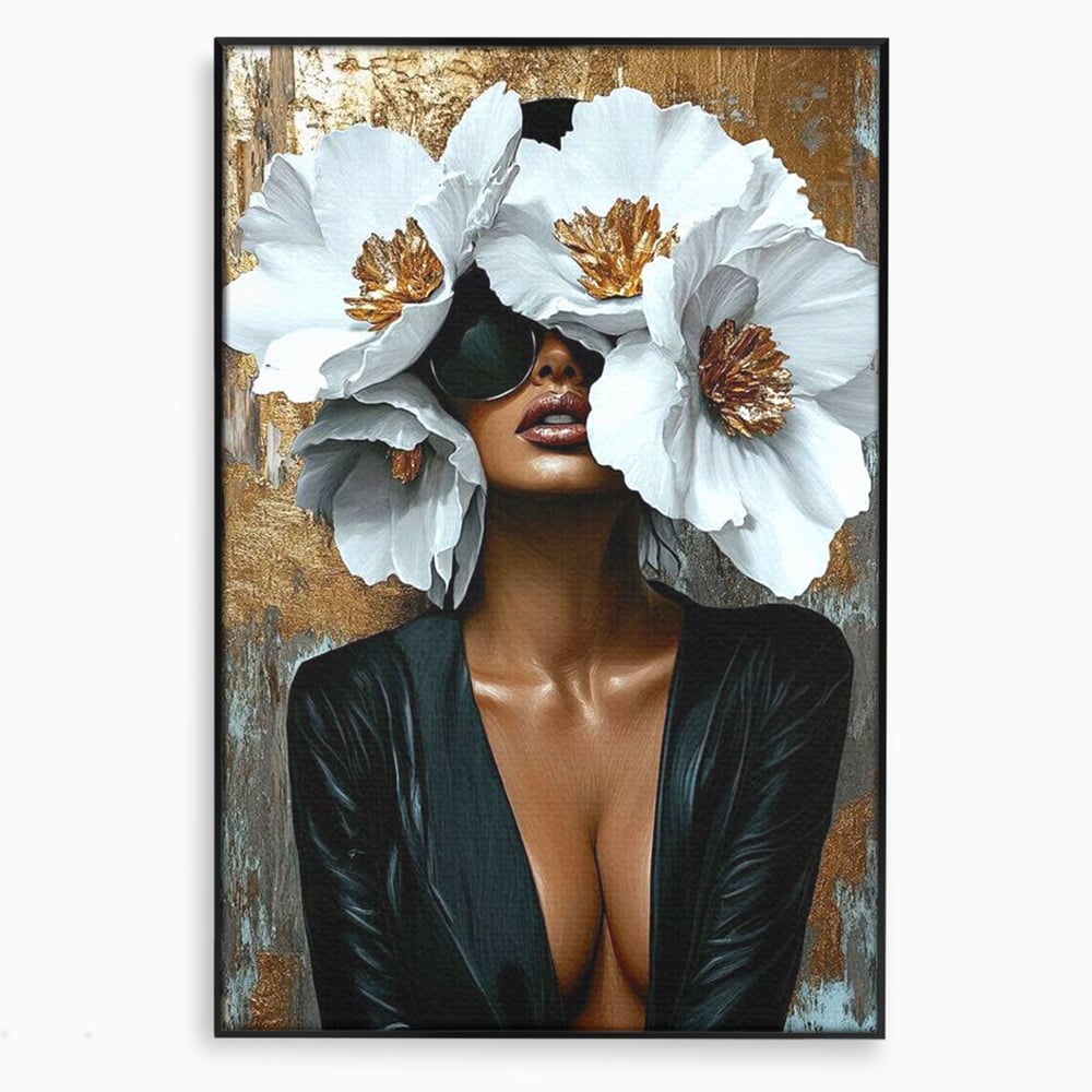 Tablou Canvas Premium, LuxCanva® G1189, Imparateasa Tacuta, Petale, Aur, Ochelari, Piele, Feminitate, Puternica, Lux, Silueta, Tacere, Liniste, Glamour, Artistic, Birou, Living, Dormitor
