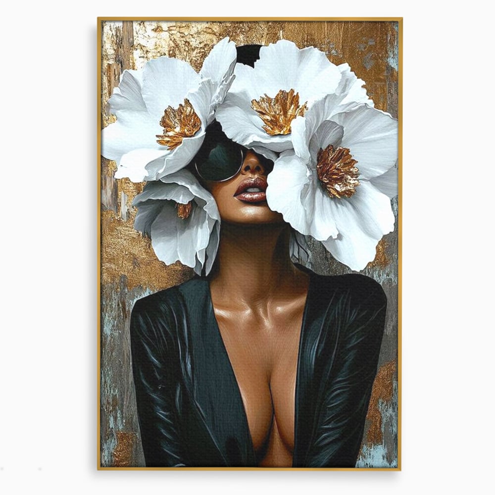 Tablou Canvas Premium, LuxCanva® G1189, Imparateasa Tacuta, Petale, Aur, Ochelari, Piele, Feminitate, Puternica, Lux, Silueta, Tacere, Liniste, Glamour, Artistic, Birou, Living, Dormitor