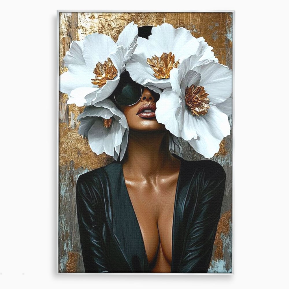 Tablou Canvas Premium, LuxCanva® G1189, Imparateasa Tacuta, Petale, Aur, Ochelari, Piele, Feminitate, Puternica, Lux, Silueta, Tacere, Liniste, Glamour, Artistic, Birou, Living, Dormitor