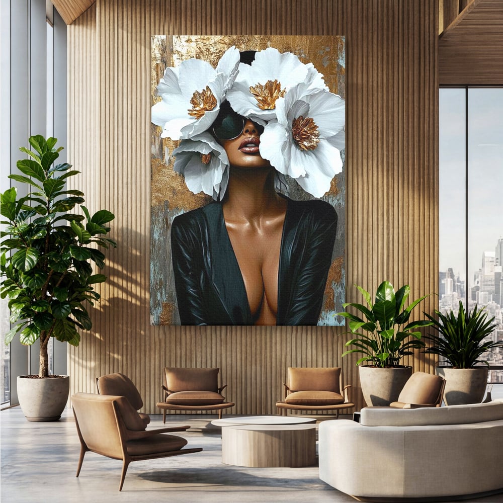 Tablou Canvas Premium, LuxCanva® G1189, Imparateasa Tacuta, Petale, Aur, Ochelari, Piele, Feminitate, Puternica, Lux, Silueta, Tacere, Liniste, Glamour, Artistic, Birou, Living, Dormitor