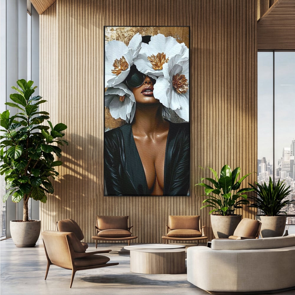 Tablou Canvas Premium, LuxCanva® G1189, Imparateasa Tacuta, Petale, Aur, Ochelari, Piele, Feminitate, Puternica, Lux, Silueta, Tacere, Liniste, Glamour, Artistic, Birou, Living, Dormitor