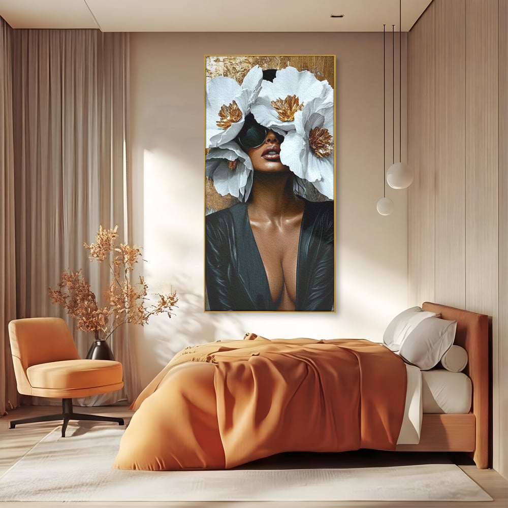 Tablou Canvas Premium, LuxCanva® G1189, Imparateasa Tacuta, Petale, Aur, Ochelari, Piele, Feminitate, Puternica, Lux, Silueta, Tacere, Liniste, Glamour, Artistic, Birou, Living, Dormitor