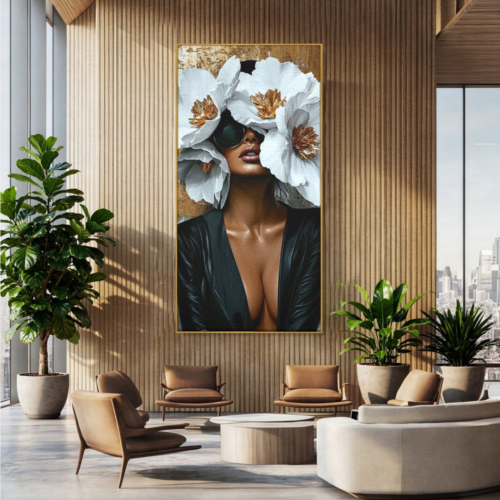 Tablou Canvas Premium, LuxCanva® G1189, Imparateasa Tacuta, Petale, Aur, Ochelari, Piele, Feminitate, Puternica, Lux, Silueta, Tacere, Liniste, Glamour, Artistic, Birou, Living, Dormitor