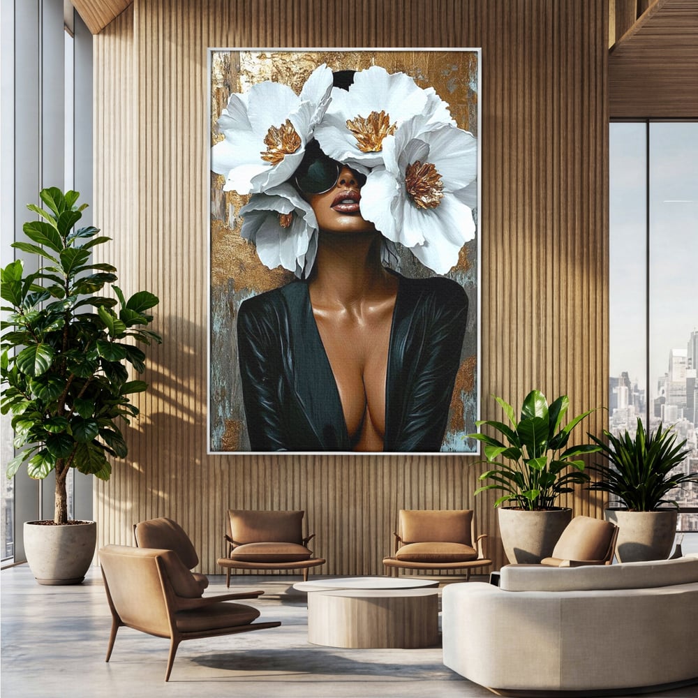 Tablou Canvas Premium, LuxCanva® G1189, Imparateasa Tacuta, Petale, Aur, Ochelari, Piele, Feminitate, Puternica, Lux, Silueta, Tacere, Liniste, Glamour, Artistic, Birou, Living, Dormitor