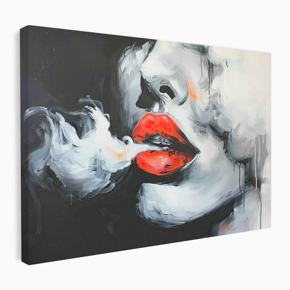 Tablou Canvas Premium, LuxCanva® G1190, Arome Interzise, Buze, Rosu, Fum, Tutun, Tigara, Abur, Pasiune, Bar, Noapte, Catifea, Foc, Seductie, Ceata, Oras, Club, Birou, Living, Dormitor