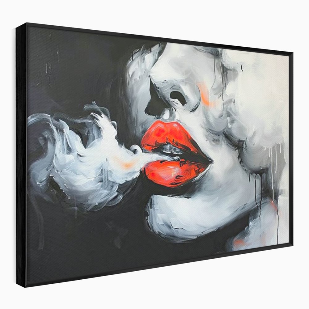 Tablou Canvas Premium, LuxCanva® G1190, Arome Interzise, Buze, Rosu, Fum, Tutun, Tigara, Abur, Pasiune, Bar, Noapte, Catifea, Foc, Seductie, Ceata, Oras, Club, Birou, Living, Dormitor