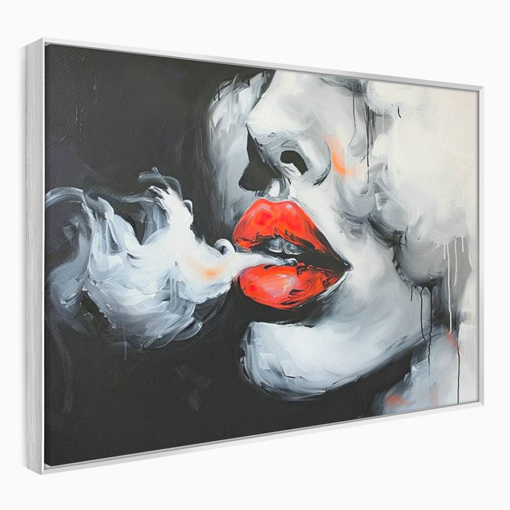 Tablou Canvas Premium, LuxCanva® G1190, Arome Interzise, Buze, Rosu, Fum, Tutun, Tigara, Abur, Pasiune, Bar, Noapte, Catifea, Foc, Seductie, Ceata, Oras, Club, Birou, Living, Dormitor