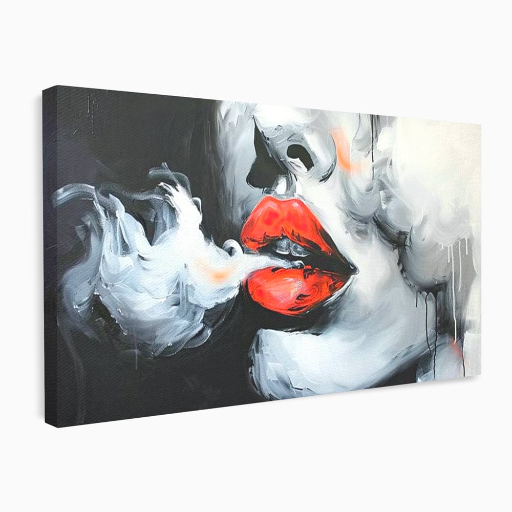 Tablou Canvas Premium, LuxCanva® G1190, Arome Interzise, Buze, Rosu, Fum, Tutun, Tigara, Abur, Pasiune, Bar, Noapte, Catifea, Foc, Seductie, Ceata, Oras, Club, Birou, Living, Dormitor