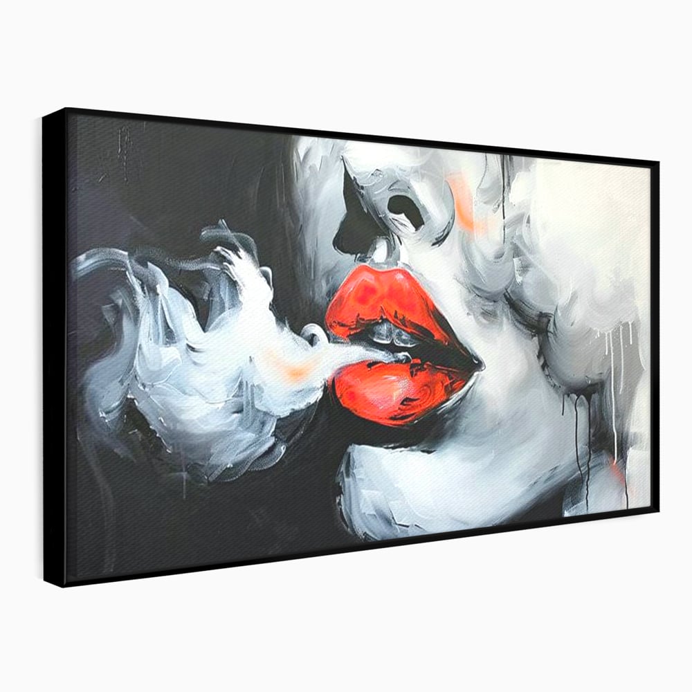 Tablou Canvas Premium, LuxCanva® G1190, Arome Interzise, Buze, Rosu, Fum, Tutun, Tigara, Abur, Pasiune, Bar, Noapte, Catifea, Foc, Seductie, Ceata, Oras, Club, Birou, Living, Dormitor