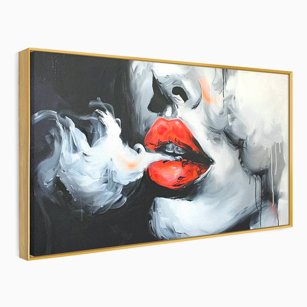 Tablou Canvas Premium, LuxCanva® G1190, Arome Interzise, Buze, Rosu, Fum, Tutun, Tigara, Abur, Pasiune, Bar, Noapte, Catifea, Foc, Seductie, Ceata, Oras, Club, Birou, Living, Dormitor