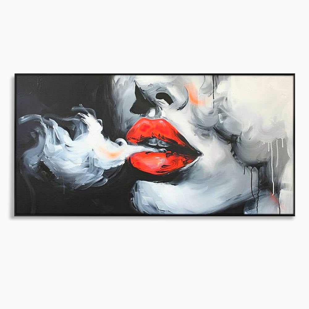 Tablou Canvas Premium, LuxCanva® G1190, Arome Interzise, Buze, Rosu, Fum, Tutun, Tigara, Abur, Pasiune, Bar, Noapte, Catifea, Foc, Seductie, Ceata, Oras, Club, Birou, Living, Dormitor