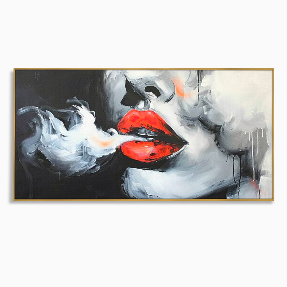 Tablou Canvas Premium, LuxCanva® G1190, Arome Interzise, Buze, Rosu, Fum, Tutun, Tigara, Abur, Pasiune, Bar, Noapte, Catifea, Foc, Seductie, Ceata, Oras, Club, Birou, Living, Dormitor