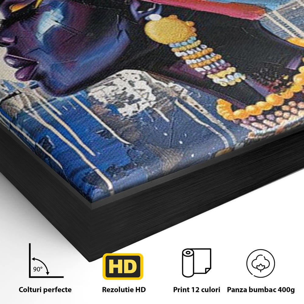 Tablou Canvas Premium, LuxCanva® G1191, Cununa Africii, Regina, Profil, Ancestral, Spirt, Pamant, Cultura, Strabuni, Turban, Colorat, Tribal, Identitate, Margele, Birou, Living, Dormitor