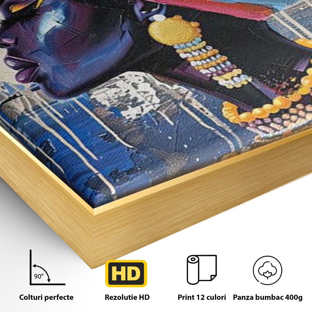 Tablou Canvas Premium, LuxCanva® G1191, Cununa Africii, Regina, Profil, Ancestral, Spirt, Pamant, Cultura, Strabuni, Turban, Colorat, Tribal, Identitate, Margele, Birou, Living, Dormitor