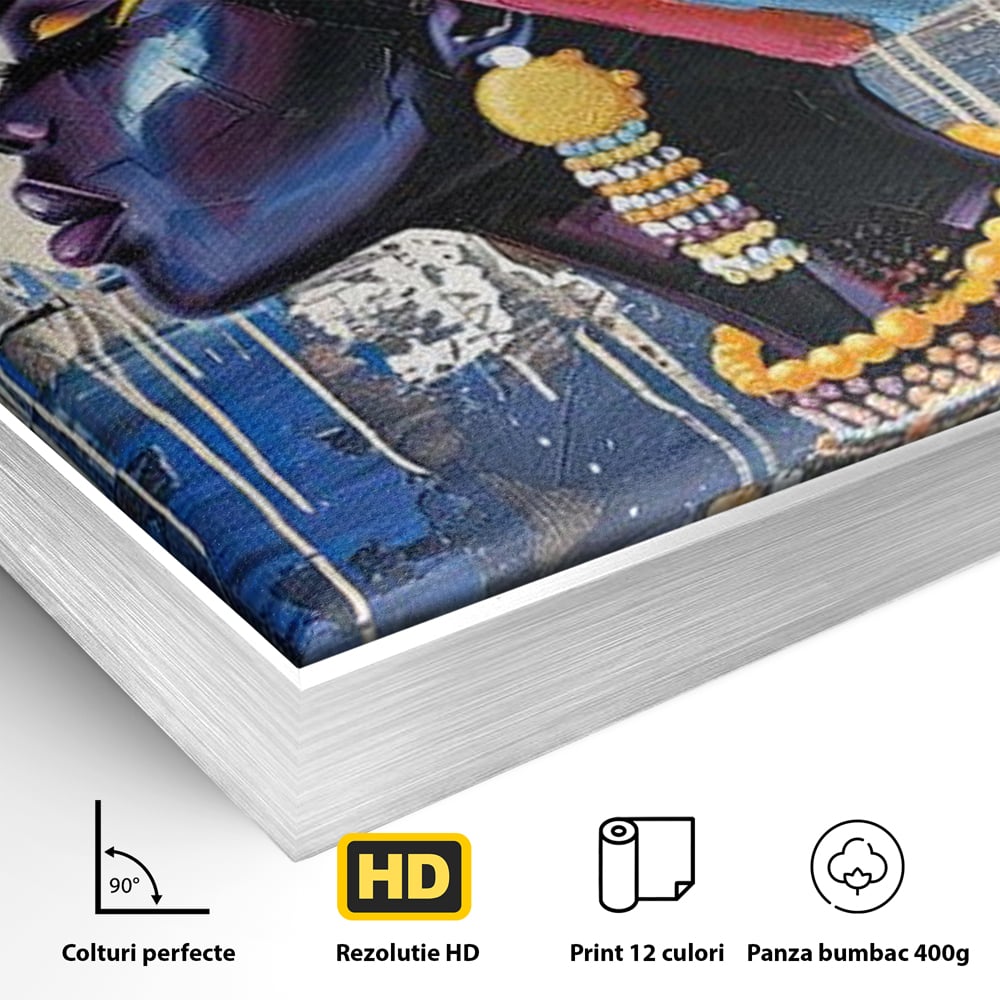 Tablou Canvas Premium, LuxCanva® G1191, Cununa Africii, Regina, Profil, Ancestral, Spirt, Pamant, Cultura, Strabuni, Turban, Colorat, Tribal, Identitate, Margele, Birou, Living, Dormitor