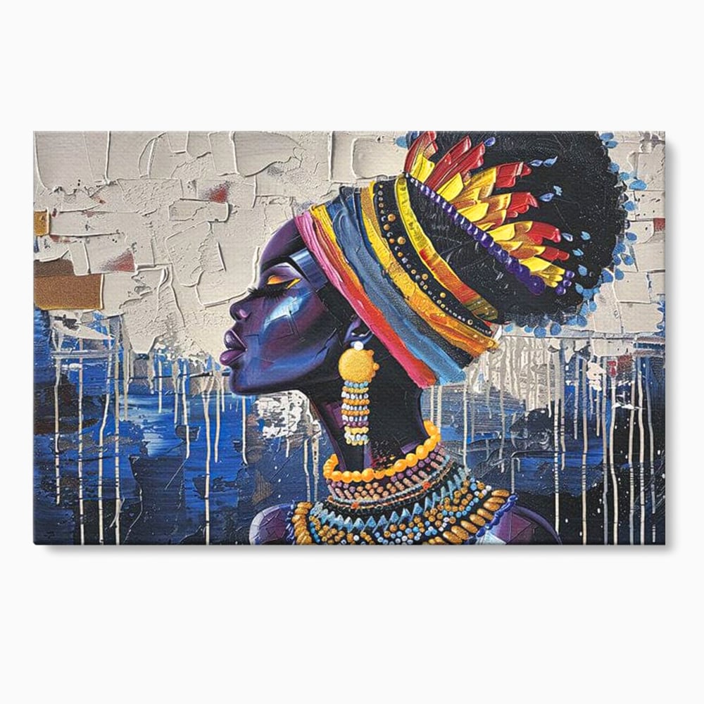 Tablou Canvas Premium, LuxCanva® G1191, Cununa Africii, Regina, Profil, Ancestral, Spirt, Pamant, Cultura, Strabuni, Turban, Colorat, Tribal, Identitate, Margele, Birou, Living, Dormitor