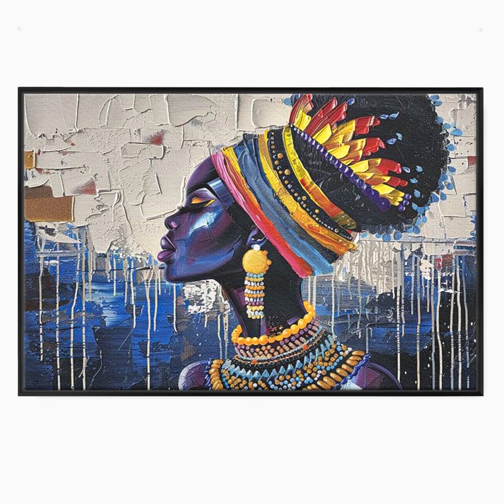 Tablou Canvas Premium, LuxCanva® G1191, Cununa Africii, Regina, Profil, Ancestral, Spirt, Pamant, Cultura, Strabuni, Turban, Colorat, Tribal, Identitate, Margele, Birou, Living, Dormitor