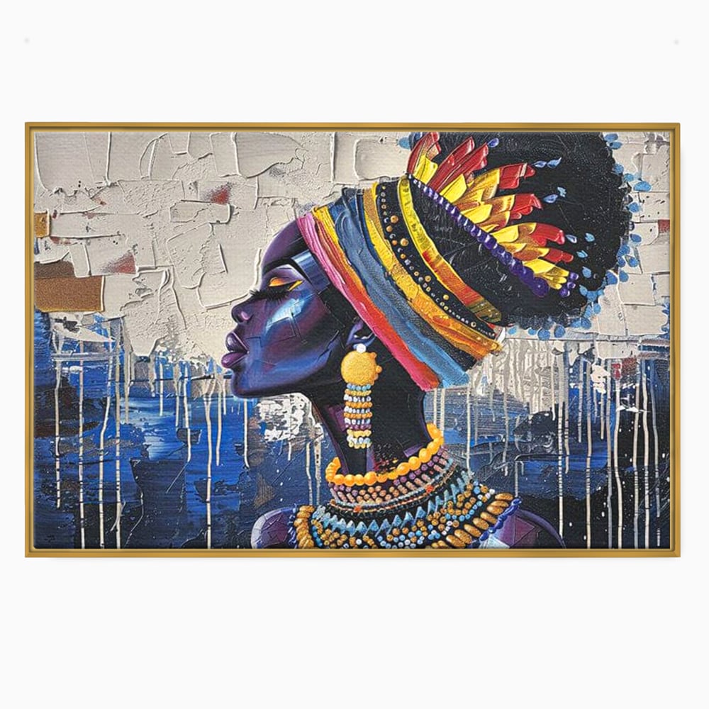 Tablou Canvas Premium, LuxCanva® G1191, Cununa Africii, Regina, Profil, Ancestral, Spirt, Pamant, Cultura, Strabuni, Turban, Colorat, Tribal, Identitate, Margele, Birou, Living, Dormitor
