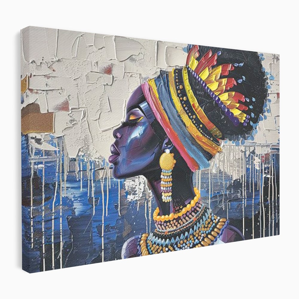 Tablou Canvas Premium, LuxCanva® G1191, Cununa Africii, Regina, Profil, Ancestral, Spirt, Pamant, Cultura, Strabuni, Turban, Colorat, Tribal, Identitate, Margele, Birou, Living, Dormitor