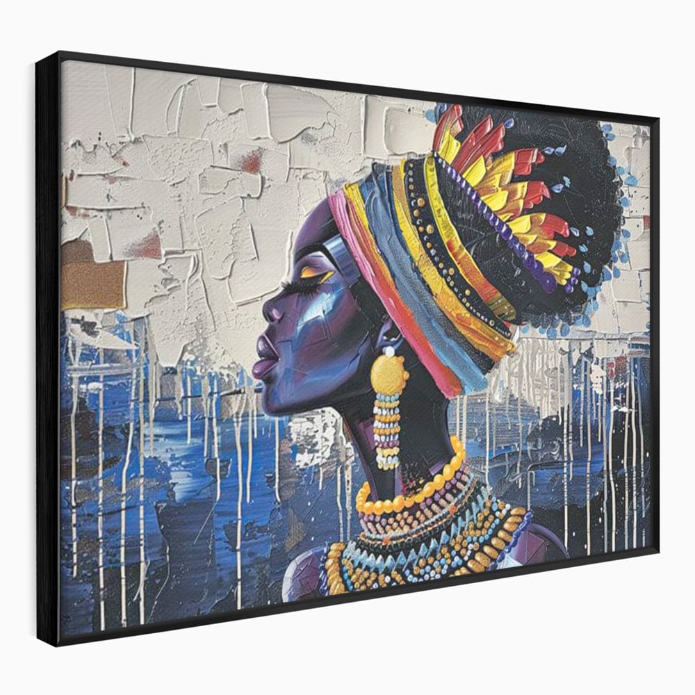 Tablou Canvas Premium, LuxCanva® G1191, Cununa Africii, Regina, Profil, Ancestral, Spirt, Pamant, Cultura, Strabuni, Turban, Colorat, Tribal, Identitate, Margele, Birou, Living, Dormitor